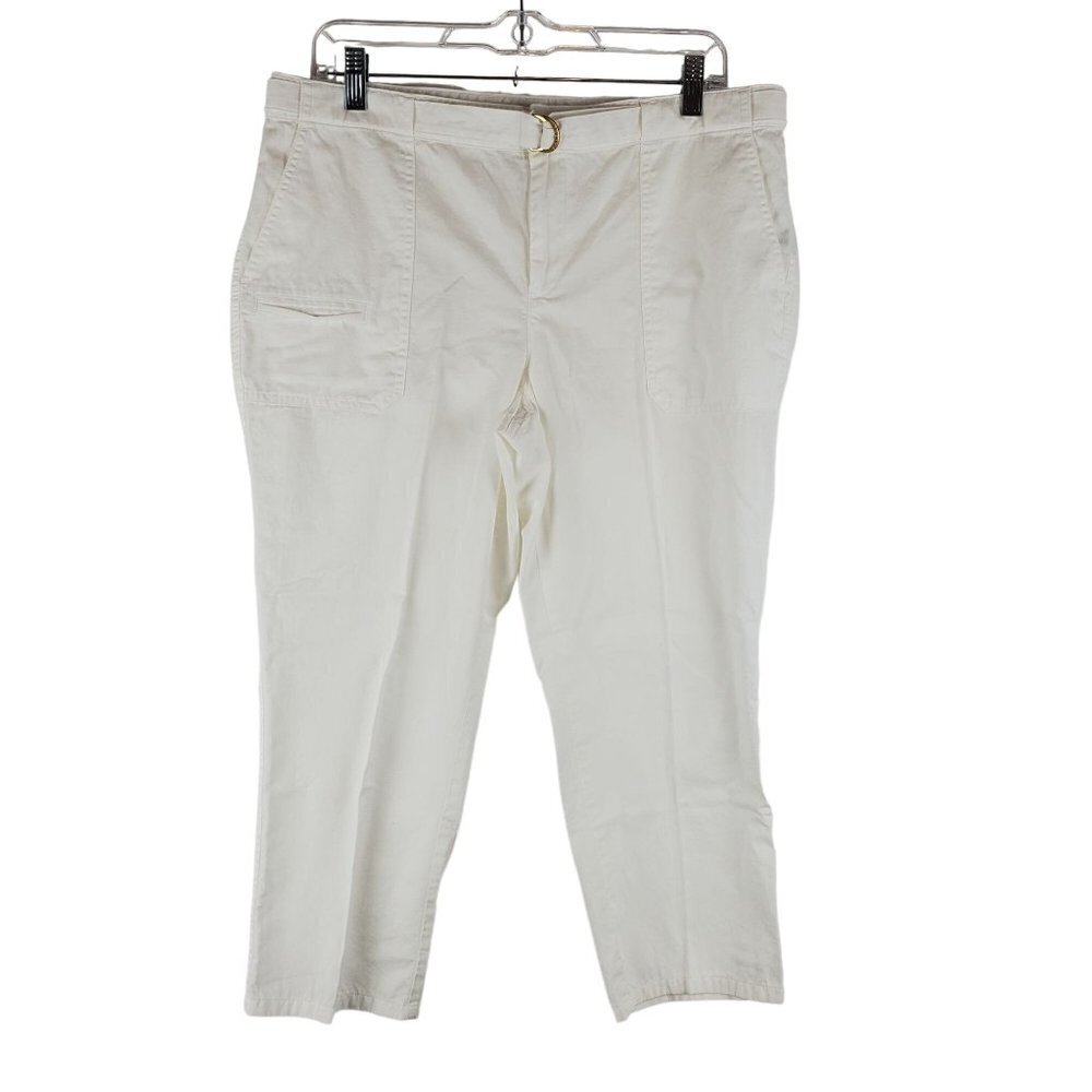 Lauren Ralph Lauren Pants womens 12P White Belted Cropped Ankle Cotton Casual